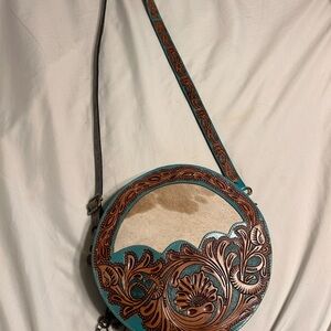 Myra Bag Teal and Brown Round Crossbody
